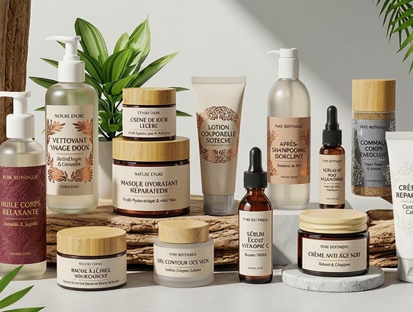 Présentation illustrative de produits cosmétiques issue de la plaquette